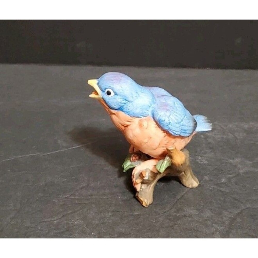 Perched Eastern Blue Bird Figurine With Blue Orange Red And White Coloring Decor